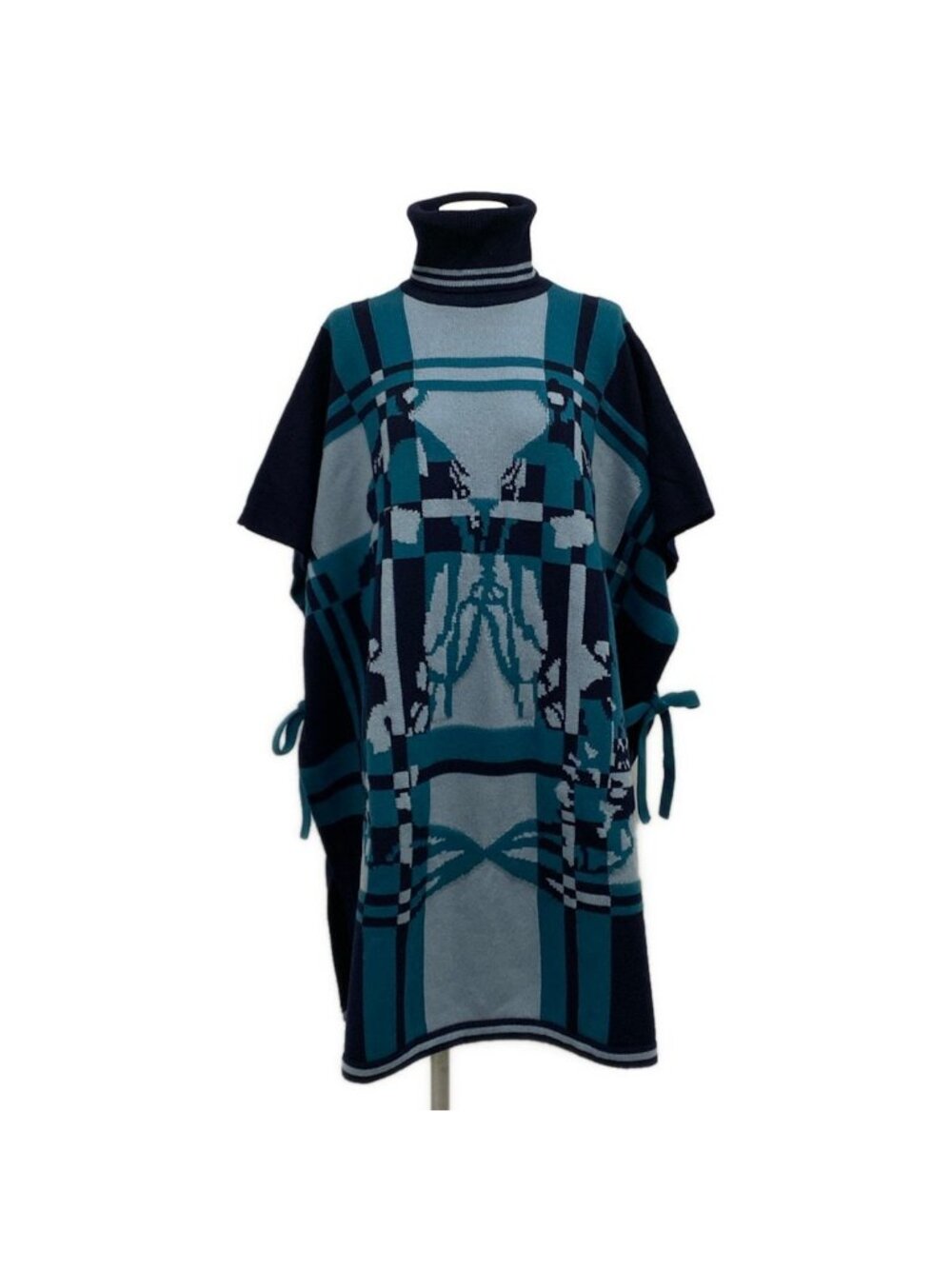 Hermes Poncho M Dark Navy Blue Green Multi Brides de Gala Cashmere Turtleneck